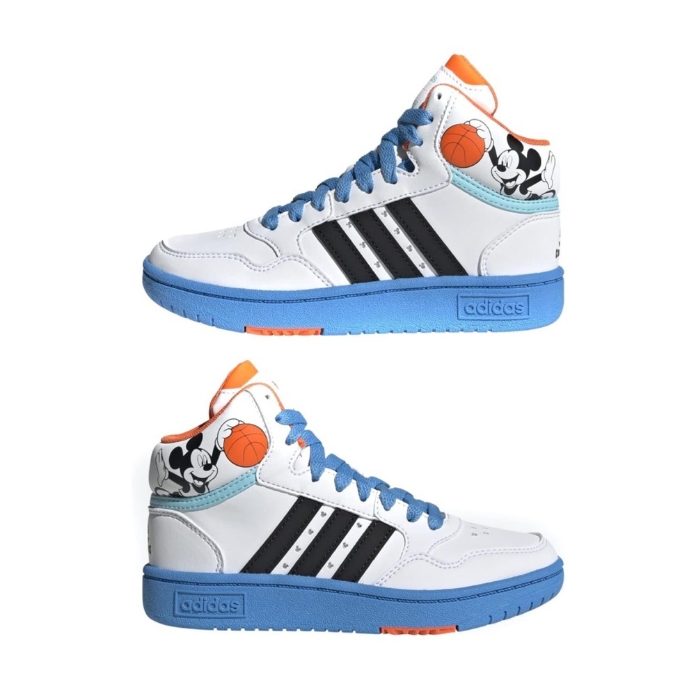 Adidas White and Blue High-Top Sneakers Mickey size 4 - Picture 1 of 9